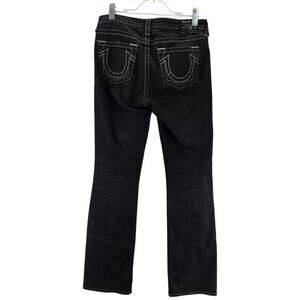 True Religion Jeans Womens 33 Becca Mid Rise Bootcut Black Silver Stitching Logo
